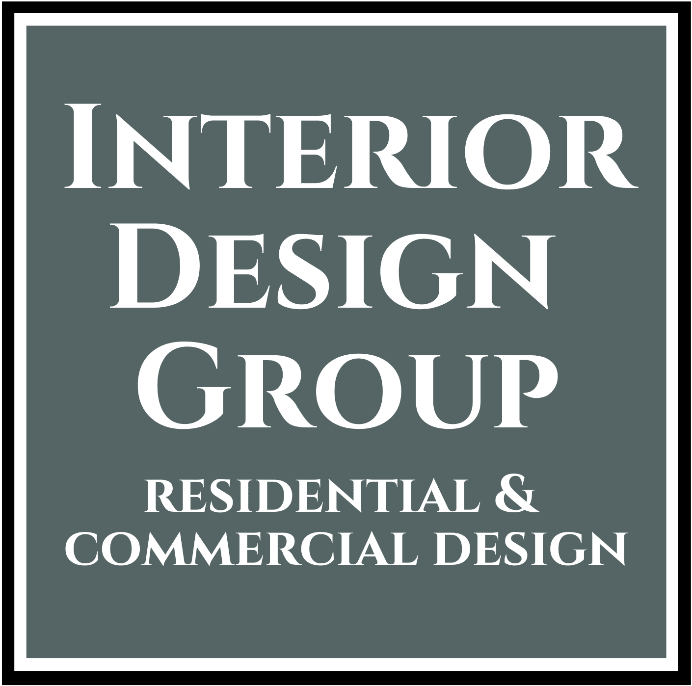 Text reading "Interior Design Group" in white, bold, serif font on a black background.